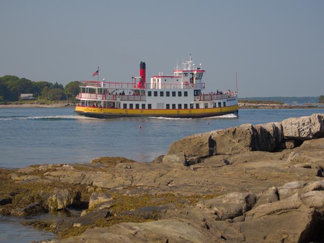 a ferry boat out of Portland named Wabanaki, painted in yellow, white, and
red.