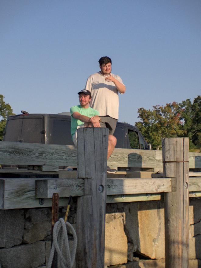 Jake and Kevin greet us at the ferry dock, drinks in
hand